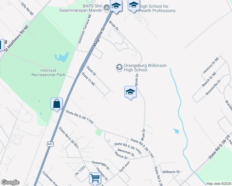 map of restaurants, bars, coffee shops, grocery stores, and more near 690 Dash Street in Orangeburg