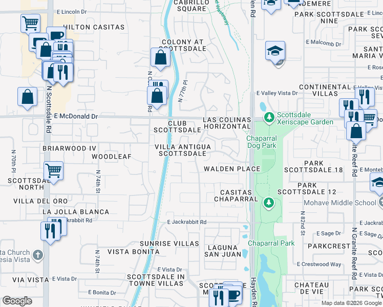 map of restaurants, bars, coffee shops, grocery stores, and more near 5950 North 78th Street in Scottsdale