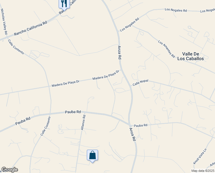 map of restaurants, bars, coffee shops, grocery stores, and more near 34653 Madera De Playa Drive in Temecula