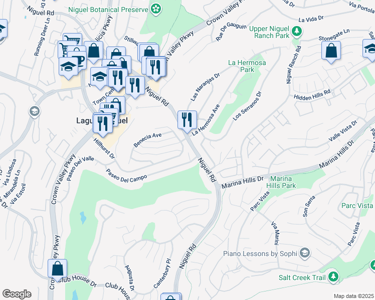 map of restaurants, bars, coffee shops, grocery stores, and more near 24175 Paseo Del Campo in Laguna Niguel