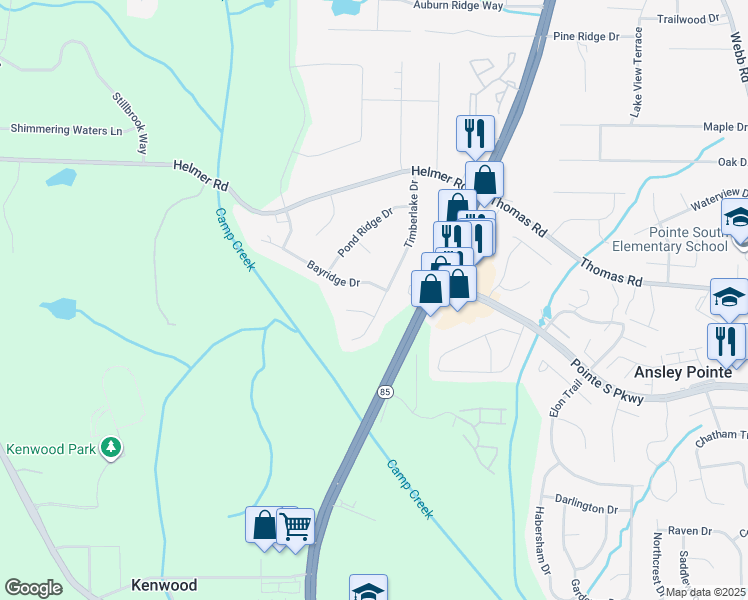 map of restaurants, bars, coffee shops, grocery stores, and more near 8591 Timberlake Drive in Riverdale