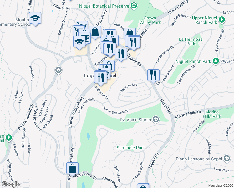 map of restaurants, bars, coffee shops, grocery stores, and more near 30371 Benecia Avenue in Laguna Beach