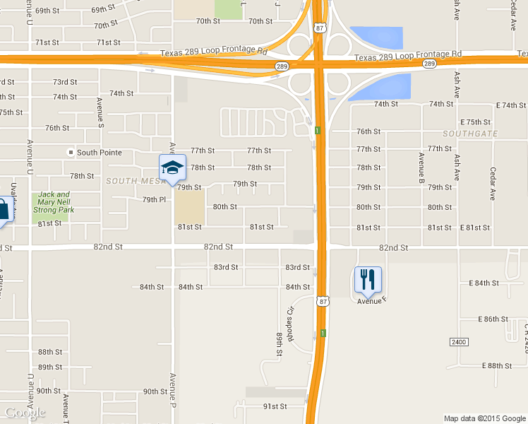 map of restaurants, bars, coffee shops, grocery stores, and more near 1110 80th Street in Lubbock