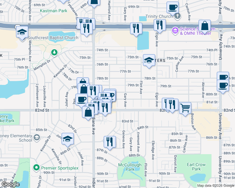 map of restaurants, bars, coffee shops, grocery stores, and more near 3208 80th Street in Lubbock