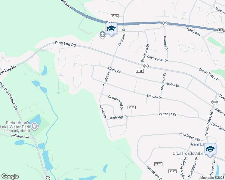map of restaurants, bars, coffee shops, grocery stores, and more near 1949 Lundee Drive in Aiken