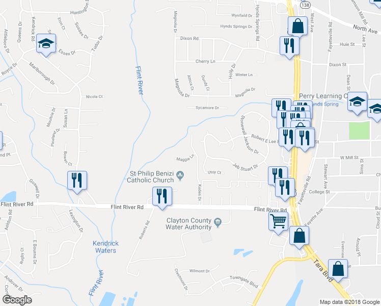 map of restaurants, bars, coffee shops, grocery stores, and more near 568 Maggie Lane in Jonesboro