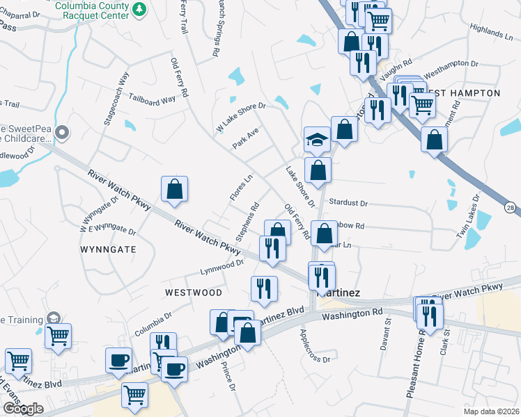 map of restaurants, bars, coffee shops, grocery stores, and more near 230 Stephens Road in Martinez