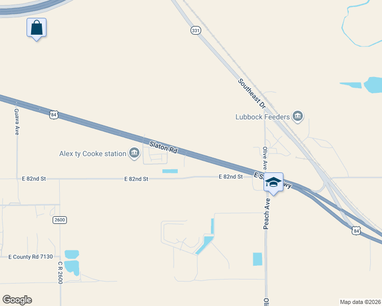 map of restaurants, bars, coffee shops, grocery stores, and more near 3711 East Slaton Highway in Lubbock