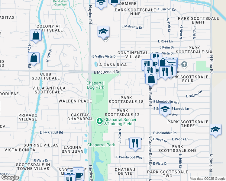 map of restaurants, bars, coffee shops, grocery stores, and more near 5850 North 81st Street in Scottsdale