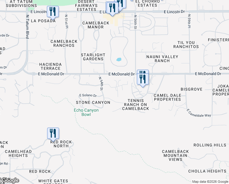 map of restaurants, bars, coffee shops, grocery stores, and more near 5555 East Palo Verde Drive in Paradise Valley