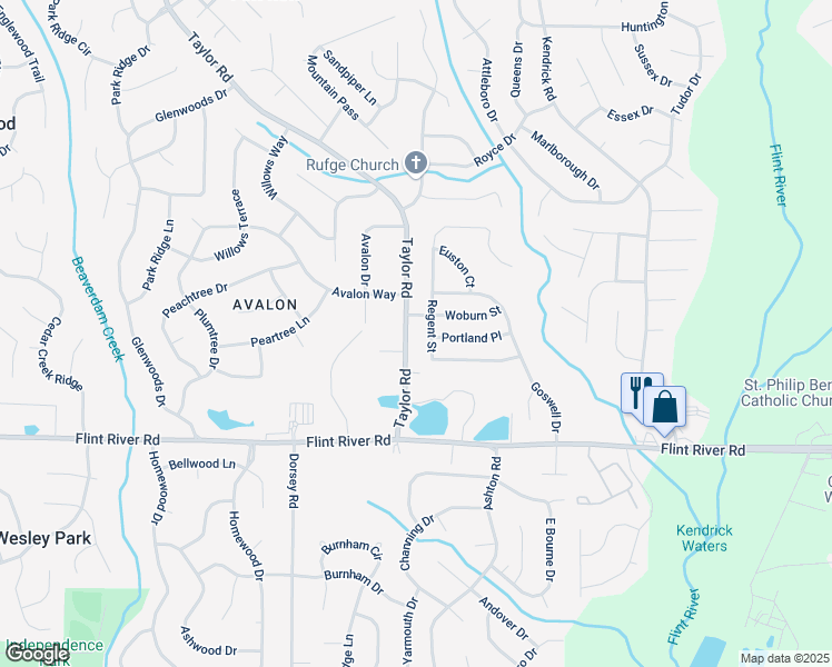 map of restaurants, bars, coffee shops, grocery stores, and more near 8554 Taylor Road in Riverdale