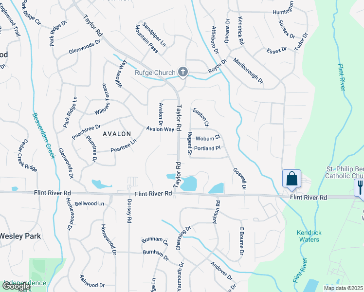 map of restaurants, bars, coffee shops, grocery stores, and more near 8554 Taylor Road in Riverdale