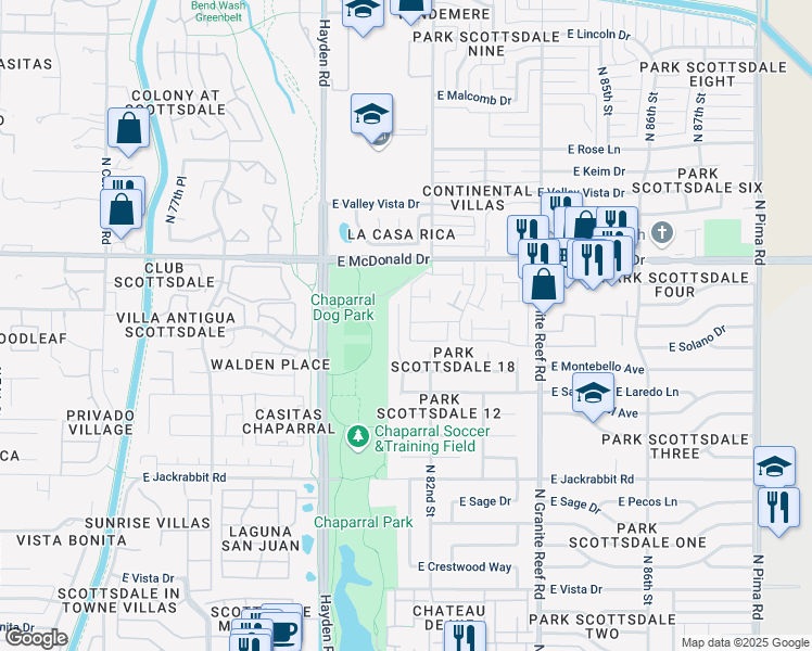map of restaurants, bars, coffee shops, grocery stores, and more near 5850 North 81st Street in Scottsdale