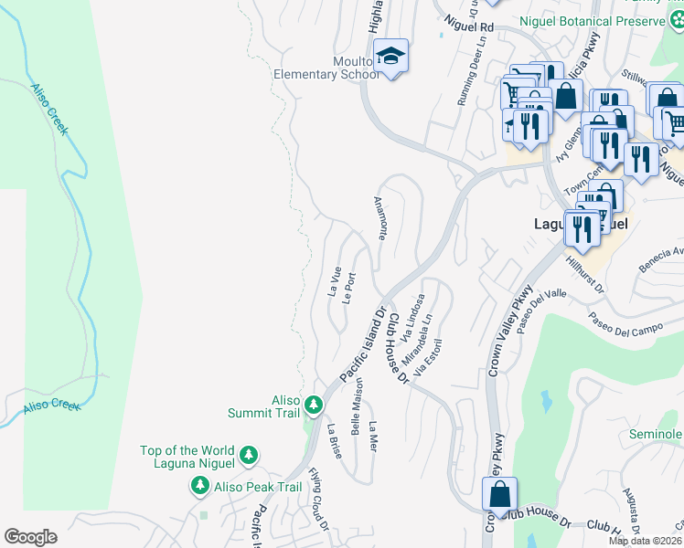 map of restaurants, bars, coffee shops, grocery stores, and more near 30382 La Vue in Laguna Niguel