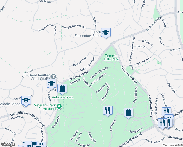 map of restaurants, bars, coffee shops, grocery stores, and more near 41216 Coghill Drive in Temecula