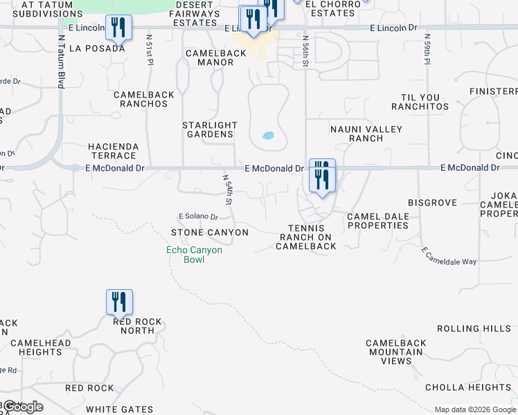 map of restaurants, bars, coffee shops, grocery stores, and more near 5555 East Palo Verde Drive in Paradise Valley