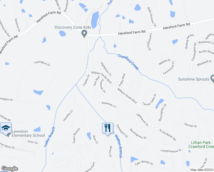 map of restaurants, bars, coffee shops, grocery stores, and more near Ardrey Circle in Evans