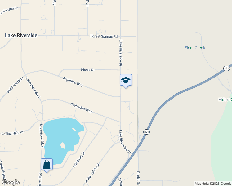map of restaurants, bars, coffee shops, grocery stores, and more near Flightline Way in Lake Riverside