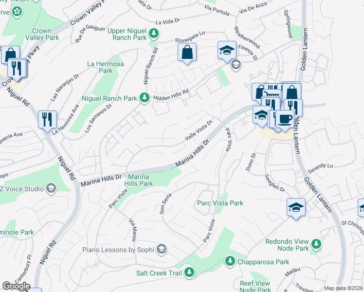map of restaurants, bars, coffee shops, grocery stores, and more near 21 Amarante in Laguna Niguel