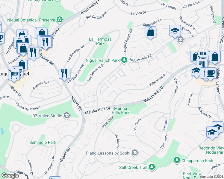 map of restaurants, bars, coffee shops, grocery stores, and more near 6 Chamonix in Laguna Niguel