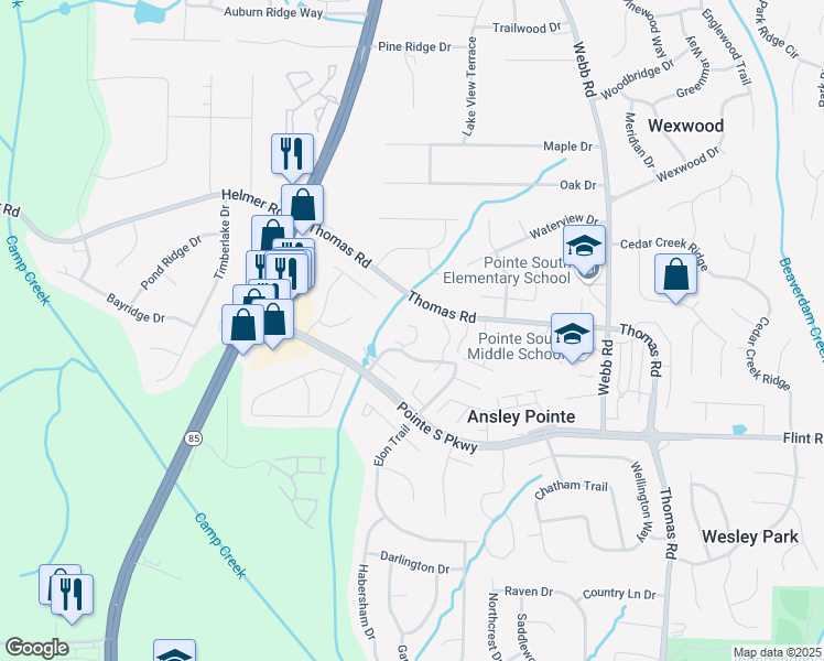 map of restaurants, bars, coffee shops, grocery stores, and more near 8606 Creekwood Way in Jonesboro