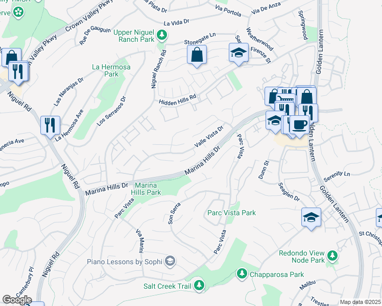 map of restaurants, bars, coffee shops, grocery stores, and more near 21 Amarante in Laguna Niguel