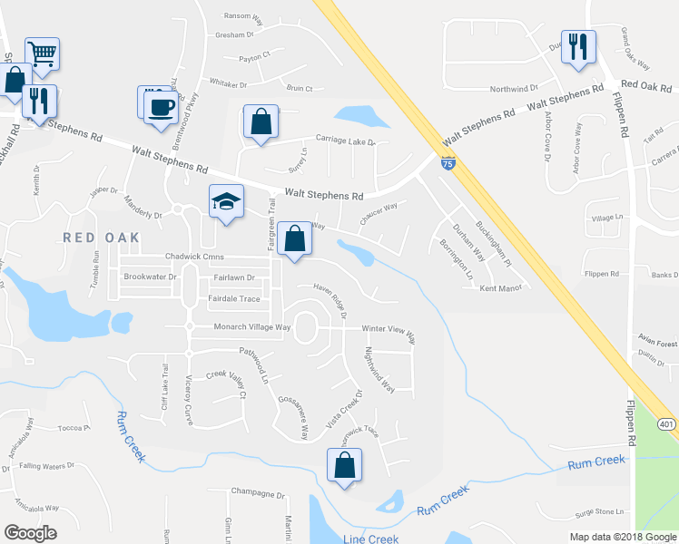 map of restaurants, bars, coffee shops, grocery stores, and more near 332 Sunderland Way in Stockbridge