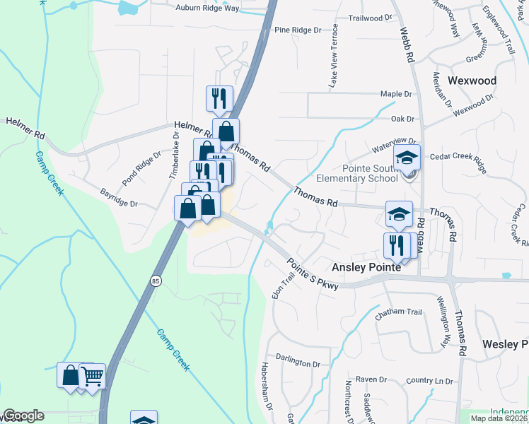 map of restaurants, bars, coffee shops, grocery stores, and more near 8600 Forest Pointe Court in Jonesboro