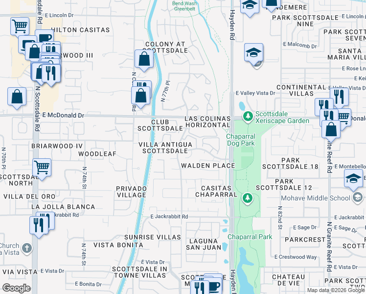 map of restaurants, bars, coffee shops, grocery stores, and more near 5959 North 78th Street in Scottsdale