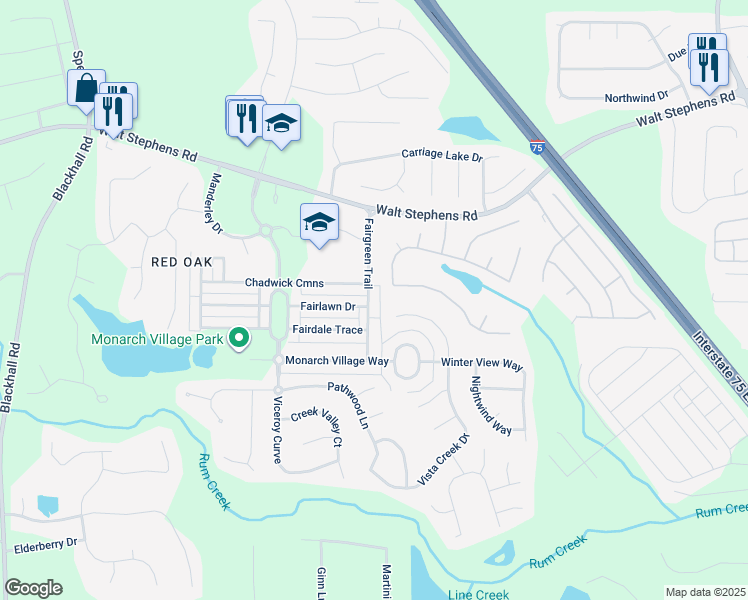 map of restaurants, bars, coffee shops, grocery stores, and more near 363 Chadwick Cmns in Stockbridge