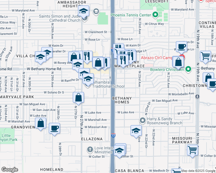 map of restaurants, bars, coffee shops, grocery stores, and more near 5724 North Black Canyon Highway in Phoenix
