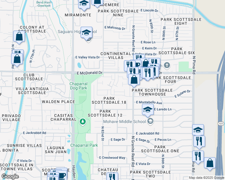 map of restaurants, bars, coffee shops, grocery stores, and more near 5839 North 83rd Street in Scottsdale