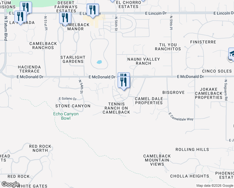 map of restaurants, bars, coffee shops, grocery stores, and more near 5700 East McDonald Drive in Paradise Valley