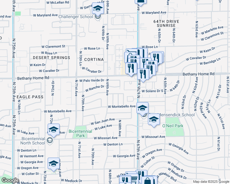 map of restaurants, bars, coffee shops, grocery stores, and more near 5906 North 68th Avenue in Glendale