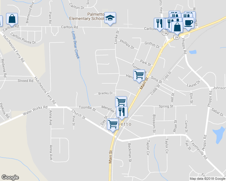 map of restaurants, bars, coffee shops, grocery stores, and more near 510 Locke Street in Palmetto