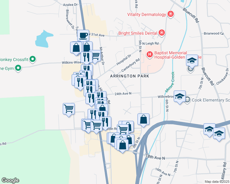 map of restaurants, bars, coffee shops, grocery stores, and more near 2402 Magnolia Circle in Columbus