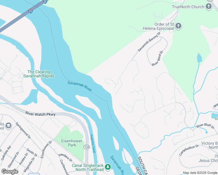 map of restaurants, bars, coffee shops, grocery stores, and more near 673 Rockbrook Lane in North Augusta