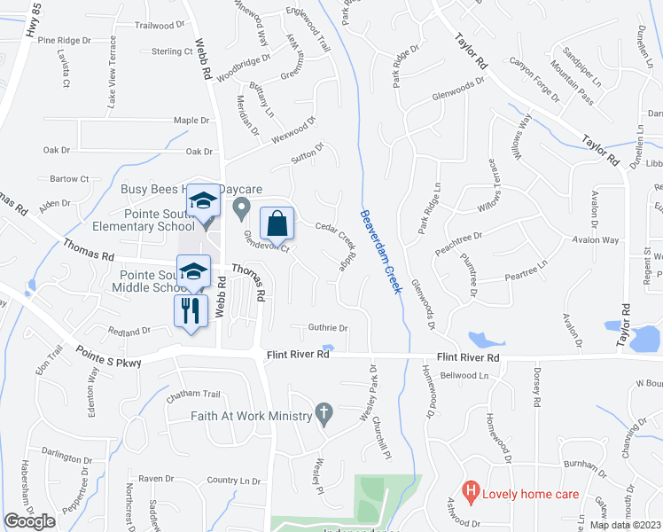 map of restaurants, bars, coffee shops, grocery stores, and more near 436 Cedar Court in Riverdale
