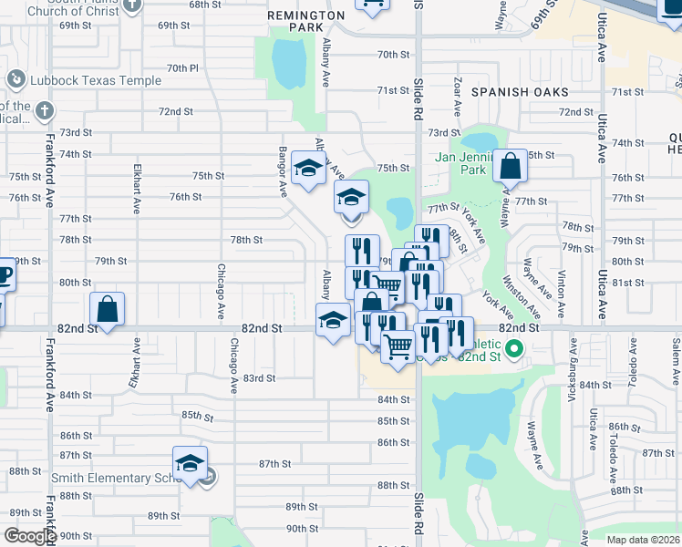 map of restaurants, bars, coffee shops, grocery stores, and more near 7904 Aberdeen Avenue in Lubbock