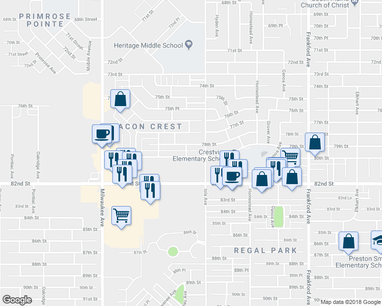 map of restaurants, bars, coffee shops, grocery stores, and more near 6106 79th Street in Lubbock