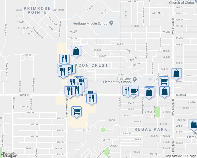 map of restaurants, bars, coffee shops, grocery stores, and more near 6128 79th Street in Lubbock