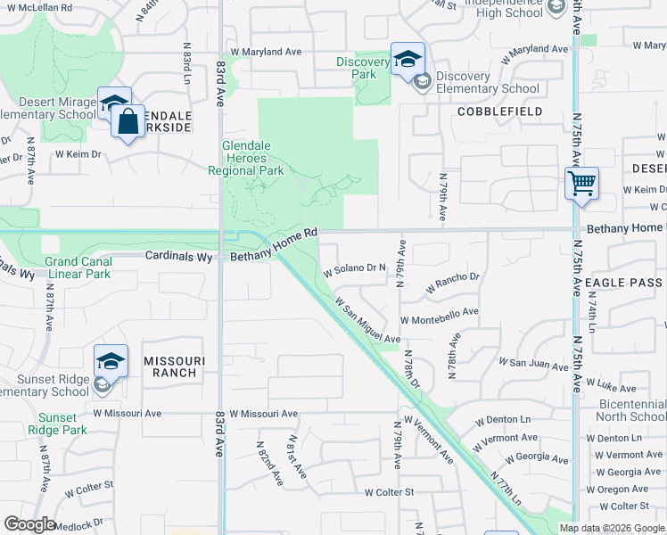 map of restaurants, bars, coffee shops, grocery stores, and more near 5929 North 81st Avenue in Glendale