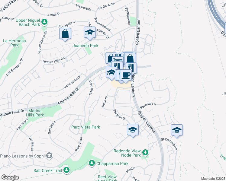 map of restaurants, bars, coffee shops, grocery stores, and more near 10 Dunn Street in Laguna Niguel