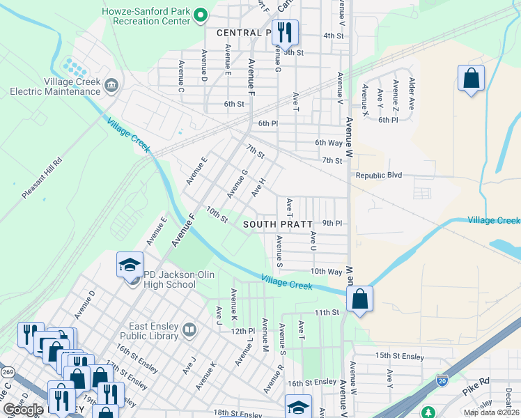 map of restaurants, bars, coffee shops, grocery stores, and more near 900 9th Street Pratt in Birmingham
