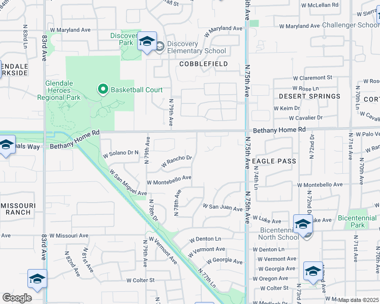 map of restaurants, bars, coffee shops, grocery stores, and more near 5811 North 77th Drive in Glendale