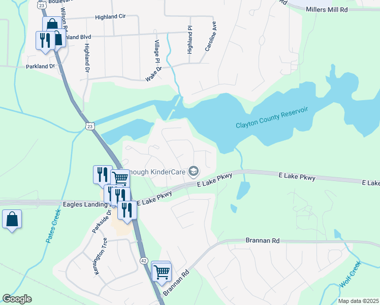 map of restaurants, bars, coffee shops, grocery stores, and more near 335 Bald Eagle Way in McDonough