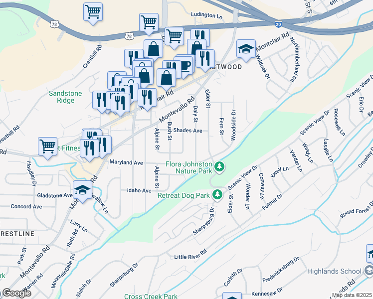map of restaurants, bars, coffee shops, grocery stores, and more near 233 Chestnut Street in Irondale