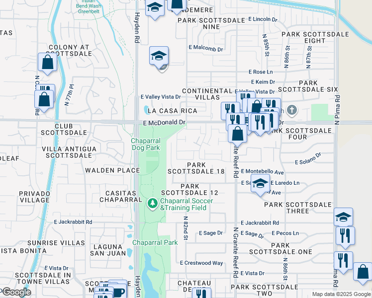map of restaurants, bars, coffee shops, grocery stores, and more near 5882 North 83rd Street in Scottsdale