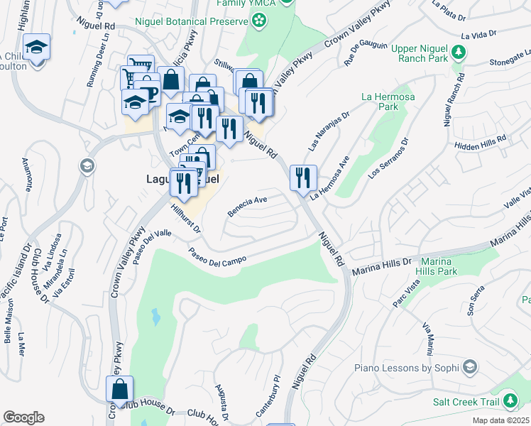 map of restaurants, bars, coffee shops, grocery stores, and more near 24042 El Mirage Avenue in Laguna Niguel