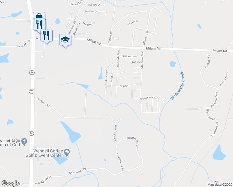 map of restaurants, bars, coffee shops, grocery stores, and more near 335 Woodside Boulevard in Fayetteville